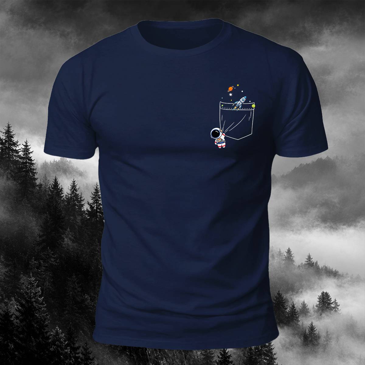 DTG Funny Pocket Space Rocket Astronaut Casual Tee