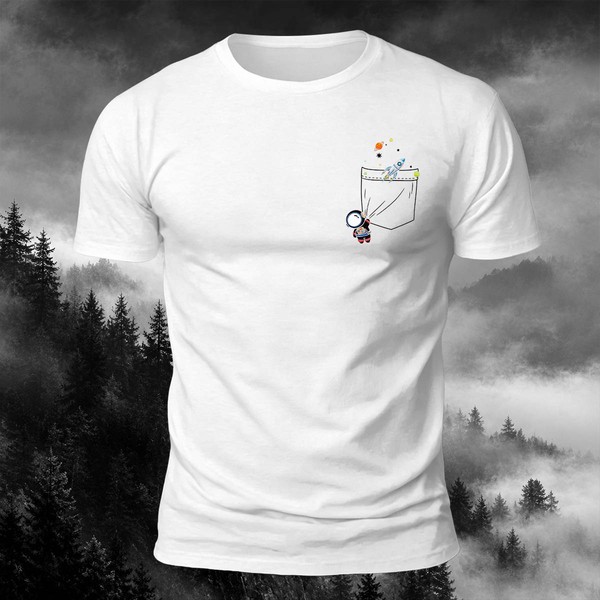 DTG Funny Pocket Space Rocket Astronaut Casual Tee