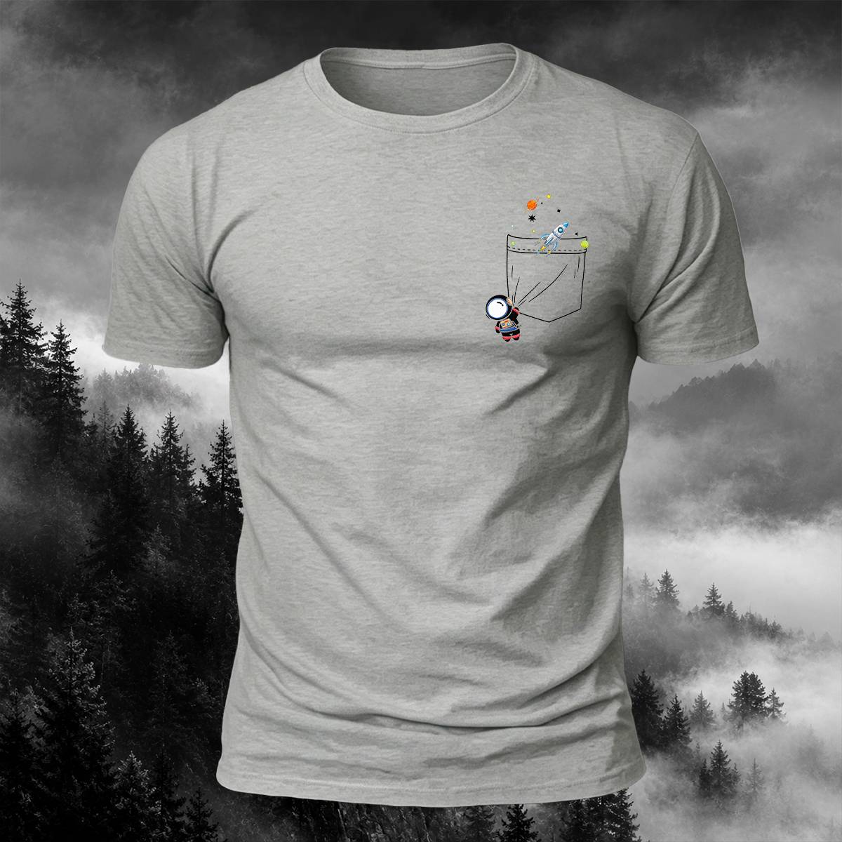 DTG Funny Pocket Space Rocket Astronaut Casual Tee