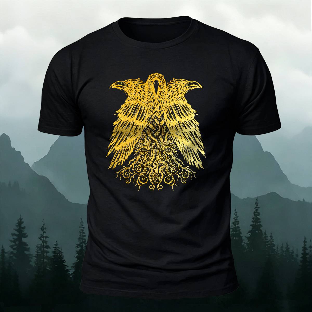 DTG Viking Raven Yggdrasil Graphic Casual Tee