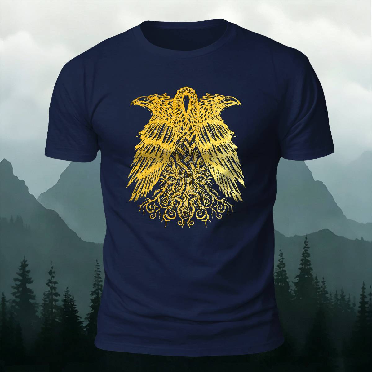 DTG Viking Raven Yggdrasil Graphic Casual Tee