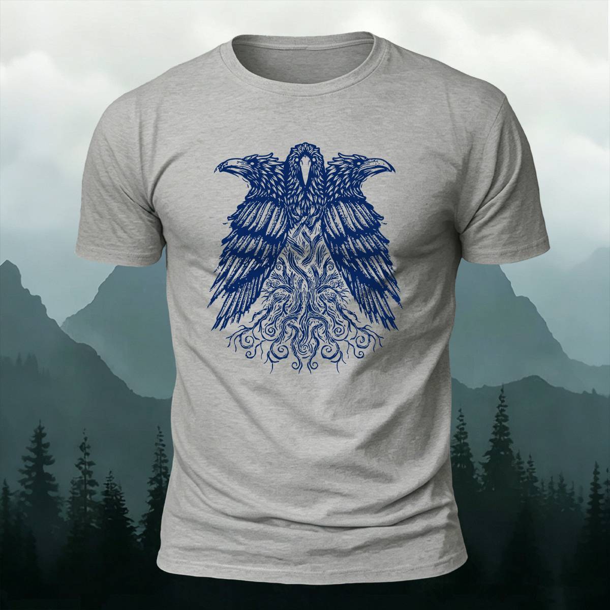 DTG Viking Raven Yggdrasil Graphic Casual Tee