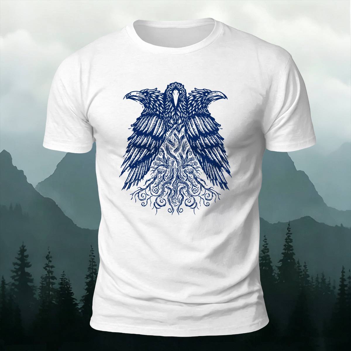 DTG Viking Raven Yggdrasil Graphic Casual Tee
