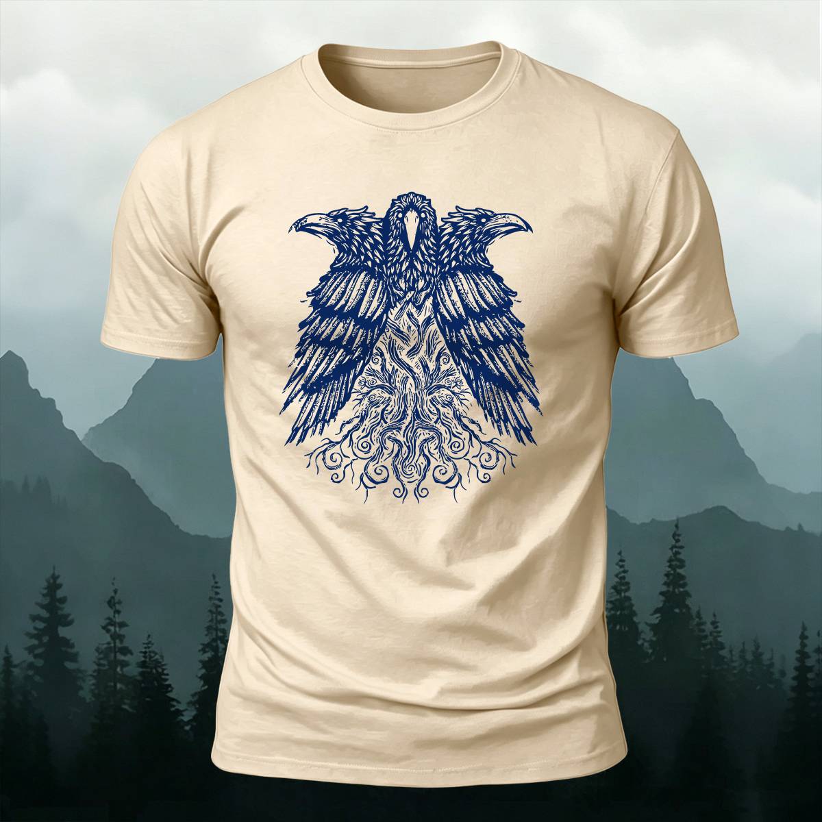 DTG Viking Raven Yggdrasil Graphic Casual Tee