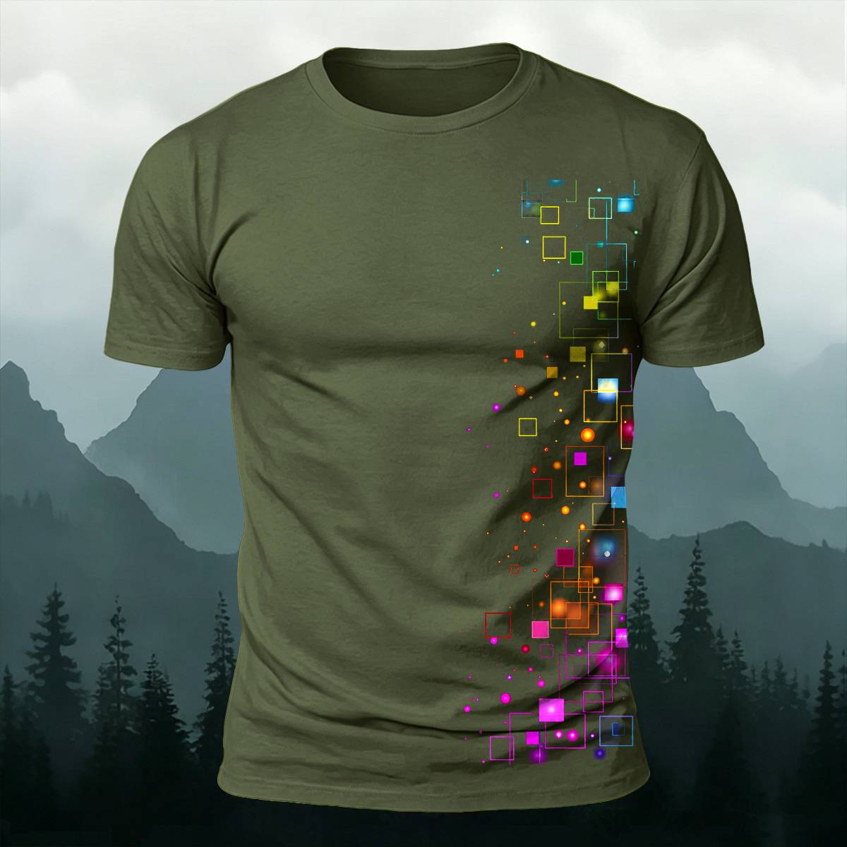 DTG Cyber Colorful Floating Square Glow Particle Casual Tee
