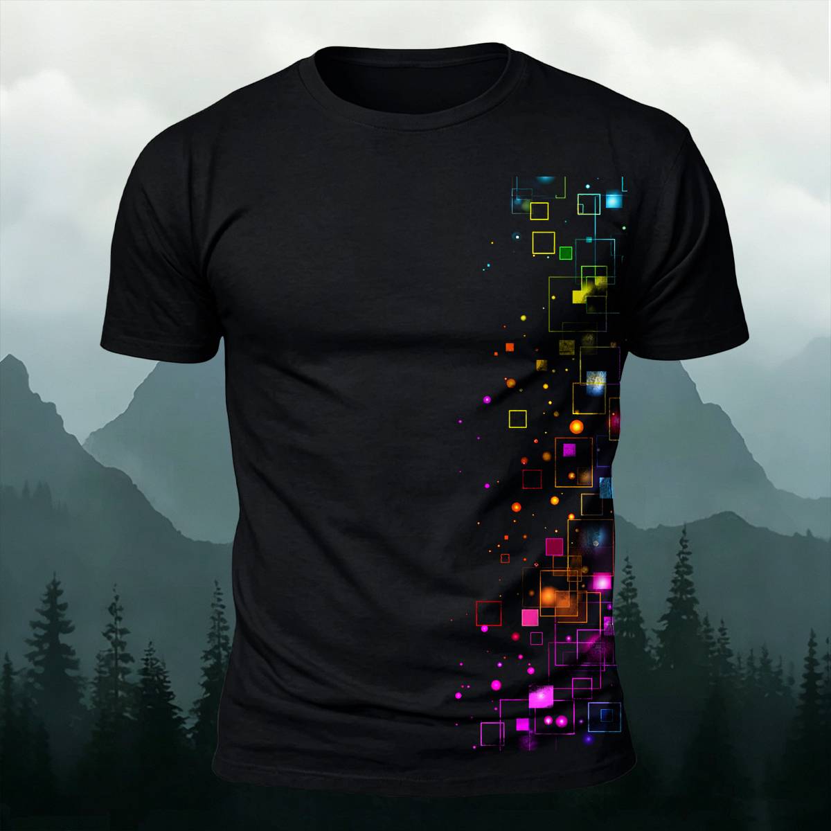 DTG Cyber Colorful Floating Square Glow Particle Casual Tee