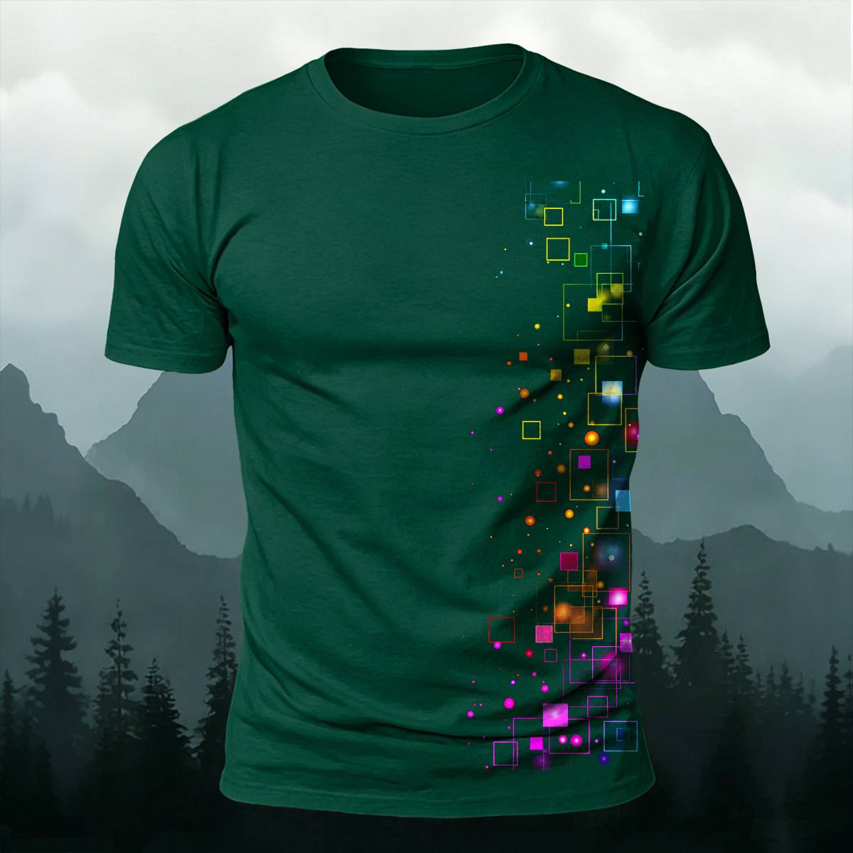 DTG Cyber Colorful Floating Square Glow Particle Casual Tee