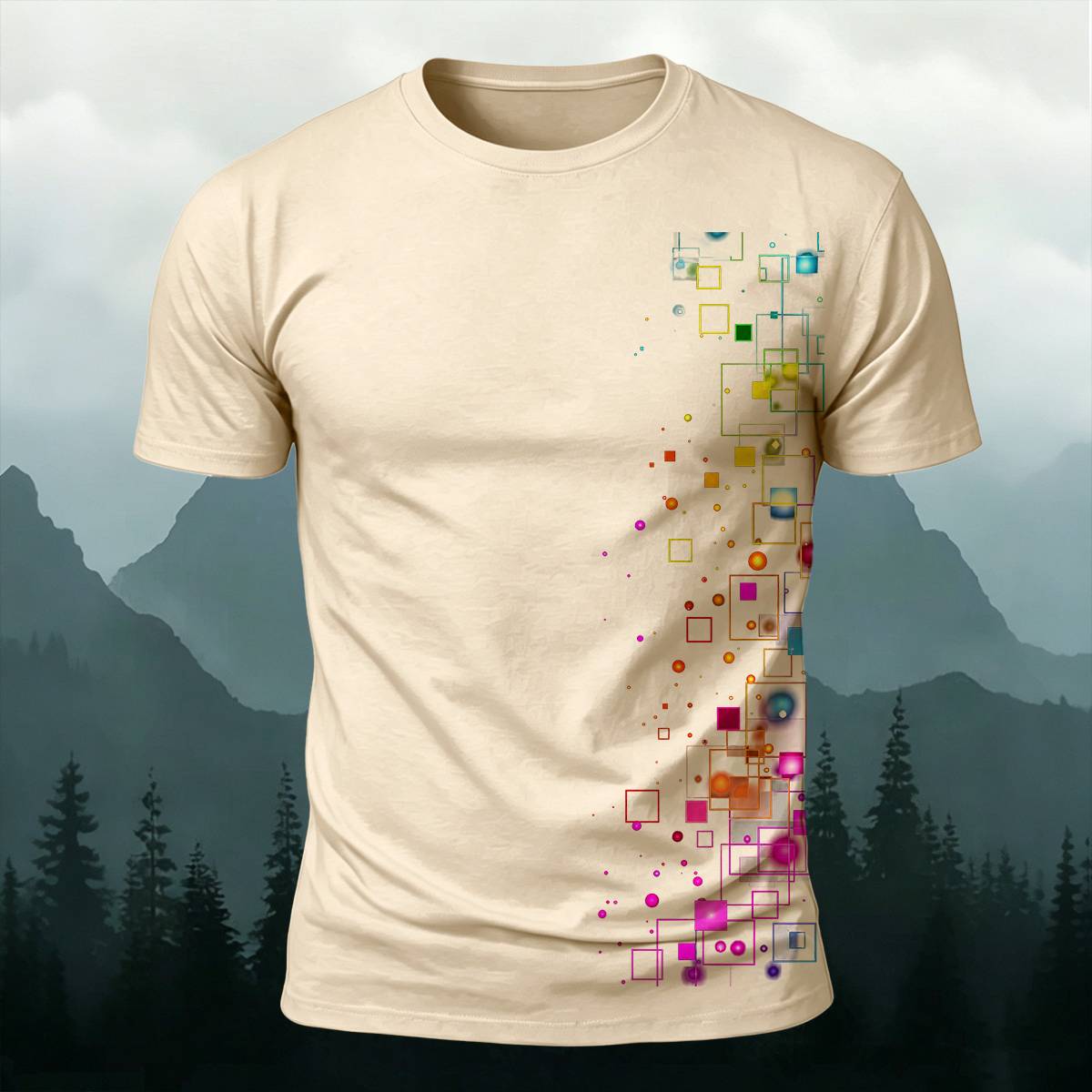 DTG Cyber Colorful Floating Square Glow Particle Casual Tee