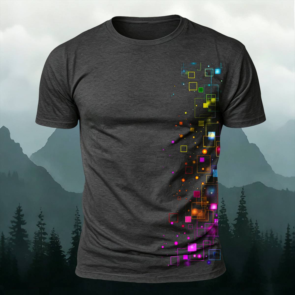 DTG Cyber Colorful Floating Square Glow Particle Casual Tee