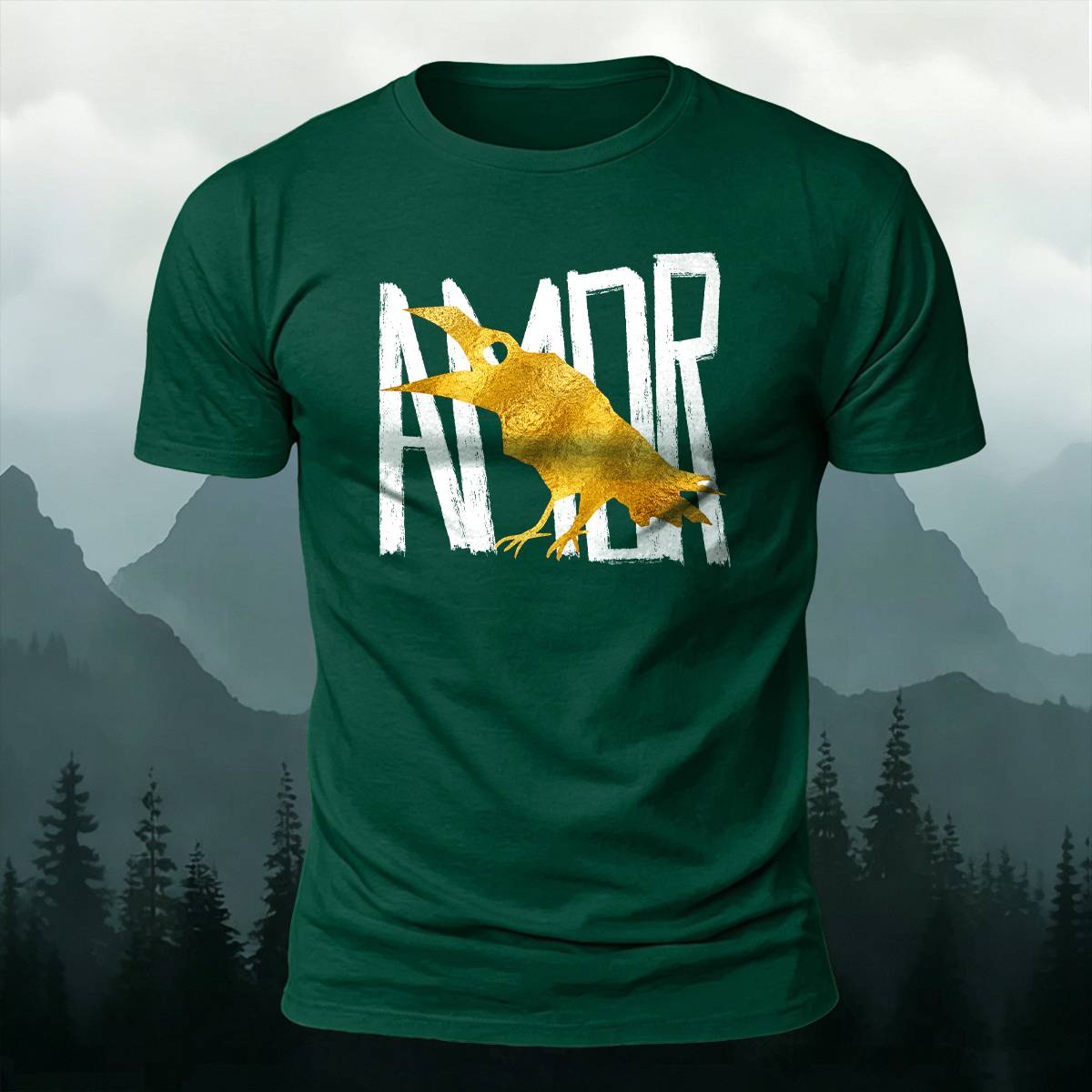 Vintage AMOR Lettering Golden Raven Casual Cotton Tee