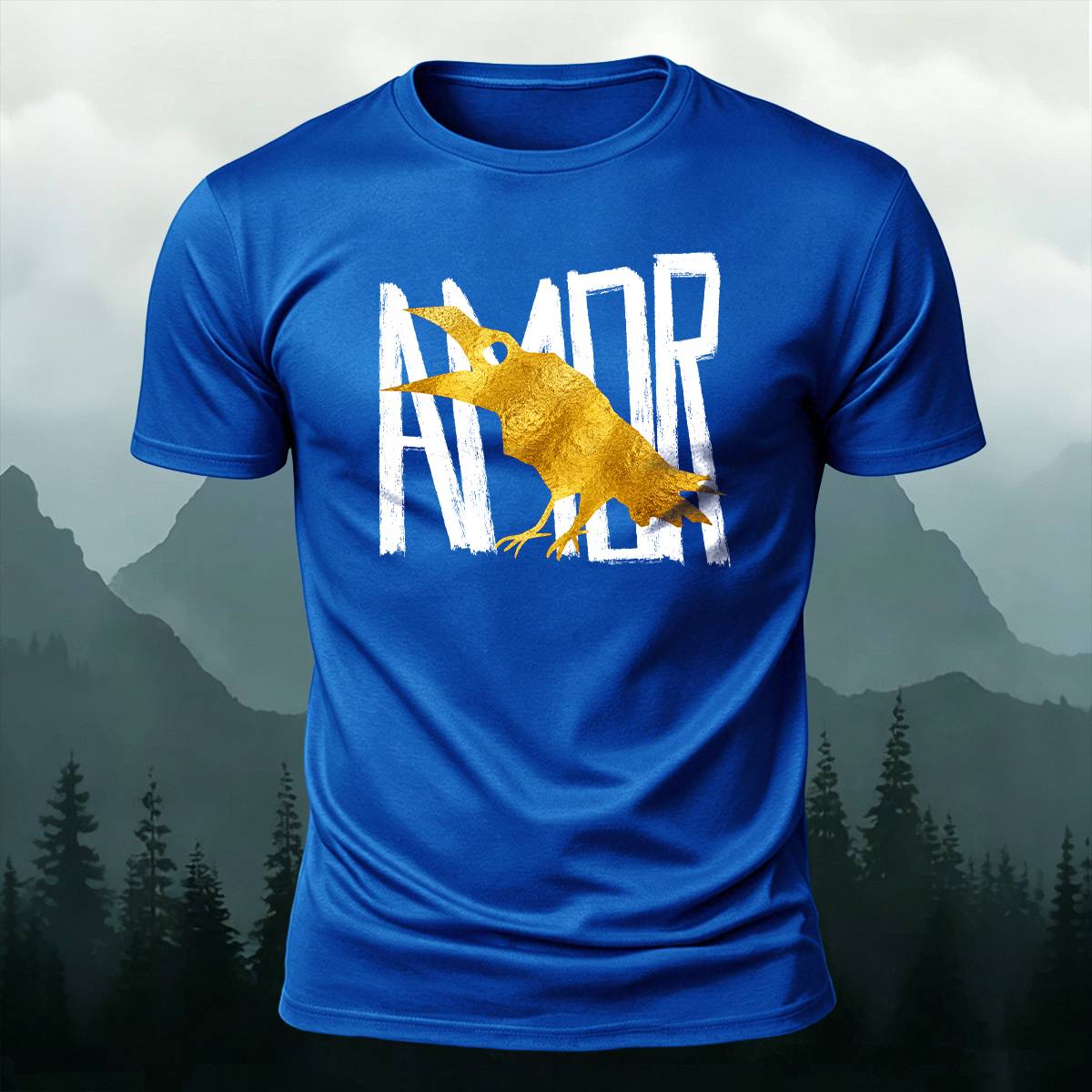 Vintage AMOR Lettering Golden Raven Casual Cotton Tee