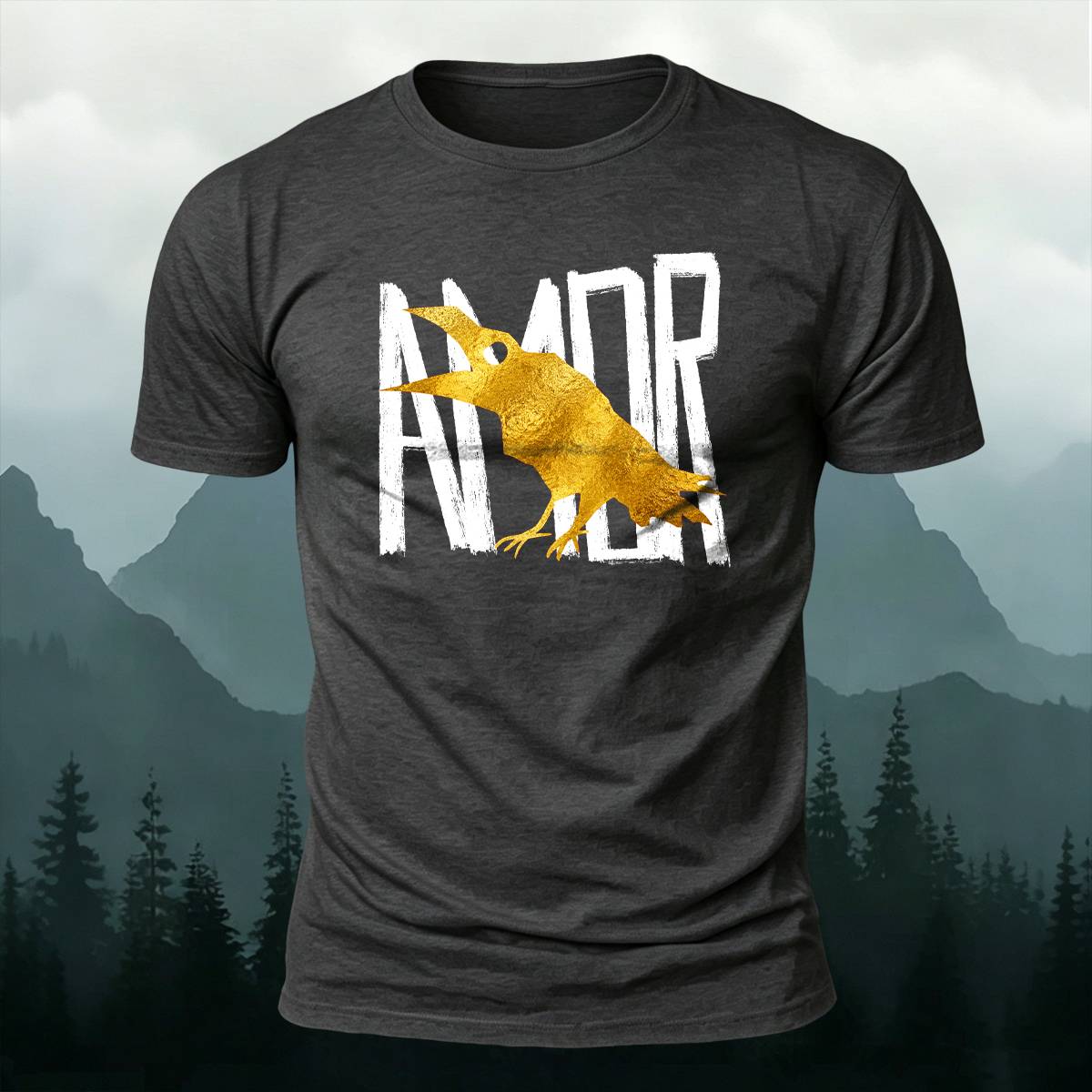 Vintage AMOR Lettering Golden Raven Casual Cotton Tee