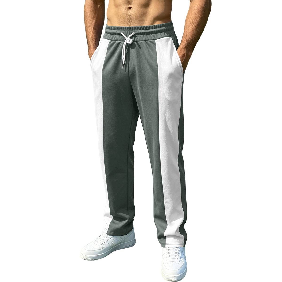 Color Block Loose Fit Quick Dry Athletic Long Pants