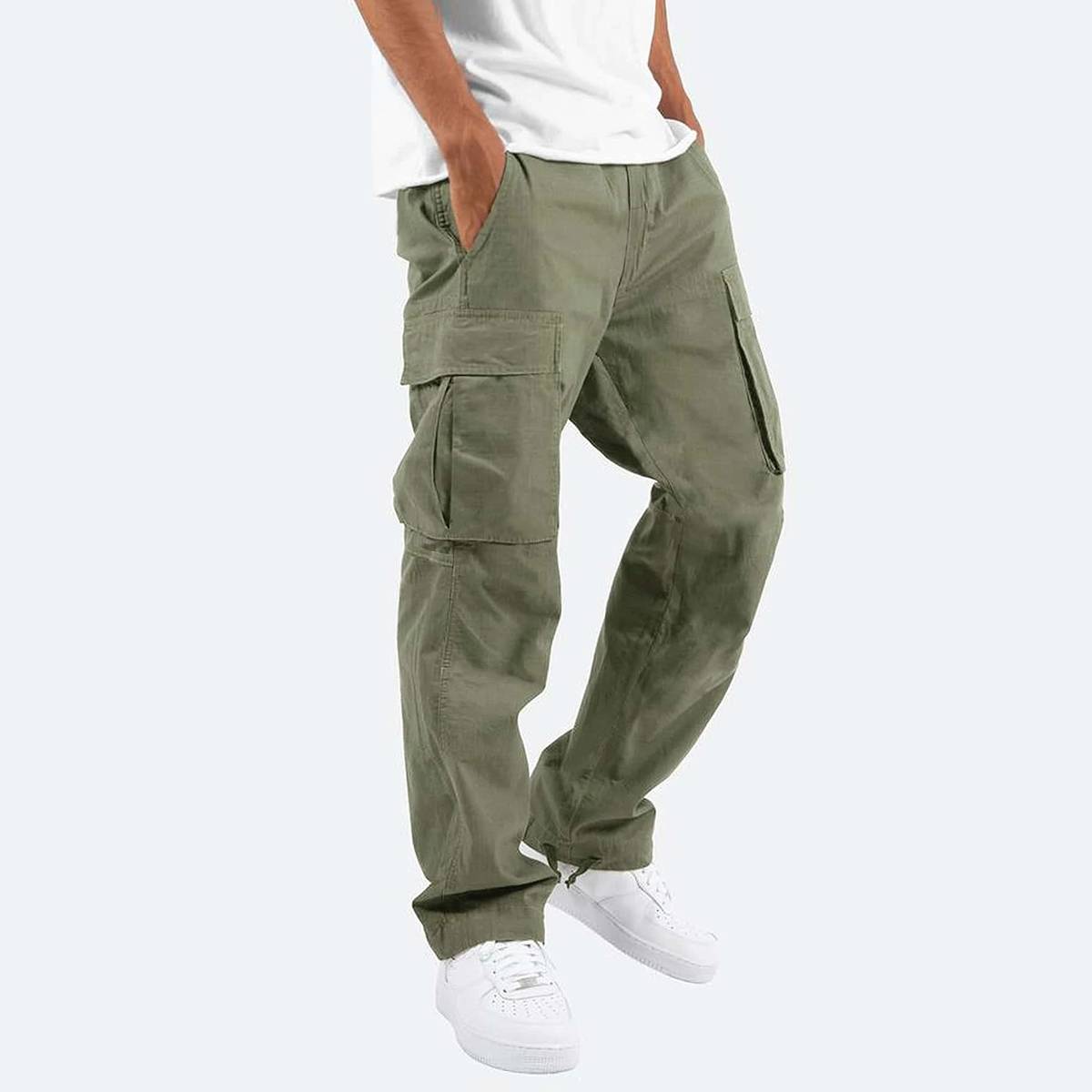 Men's Elastic Waist Multi Pockets Casual Cargo Pants
