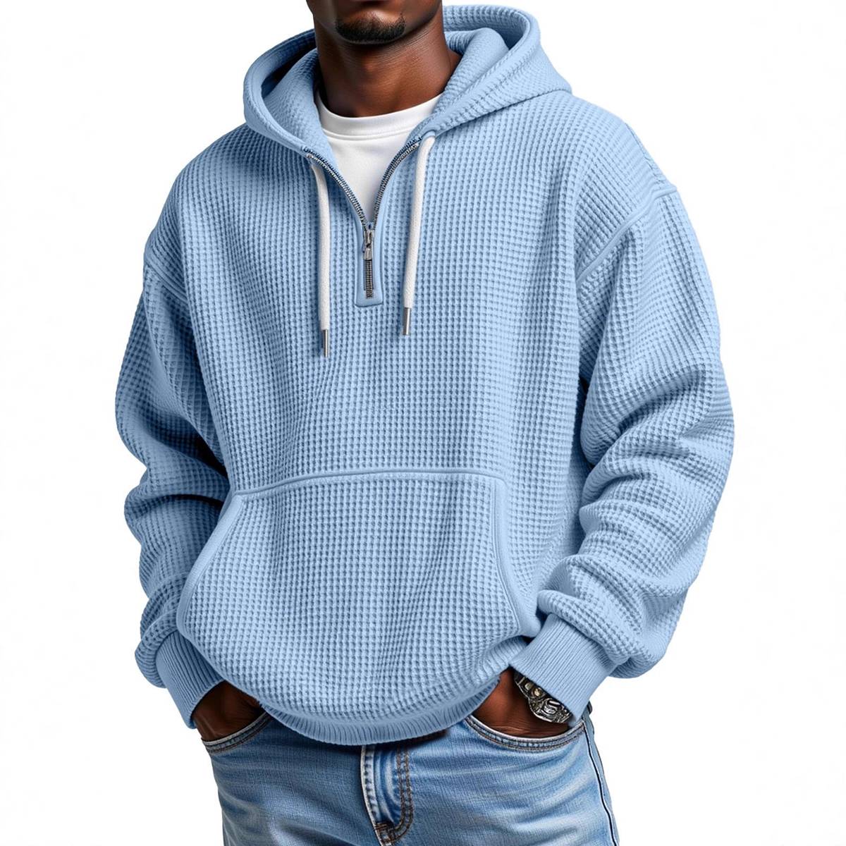 Men's Stylish Athletic Waffle Knit Hoodie