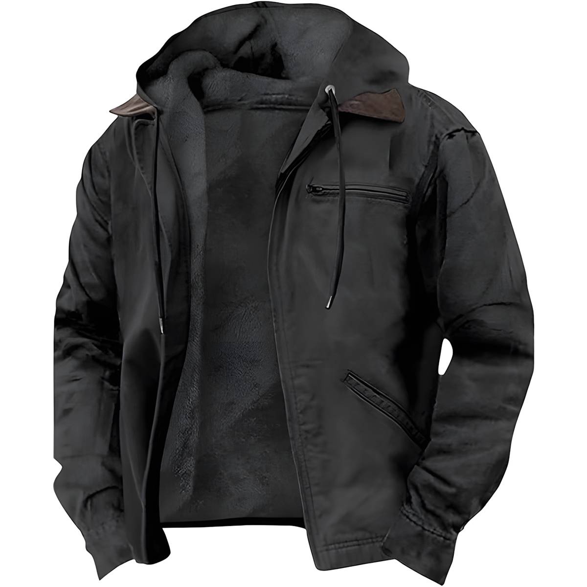 Solid Color Casual Fleece Lined Hooded Jacket Coat