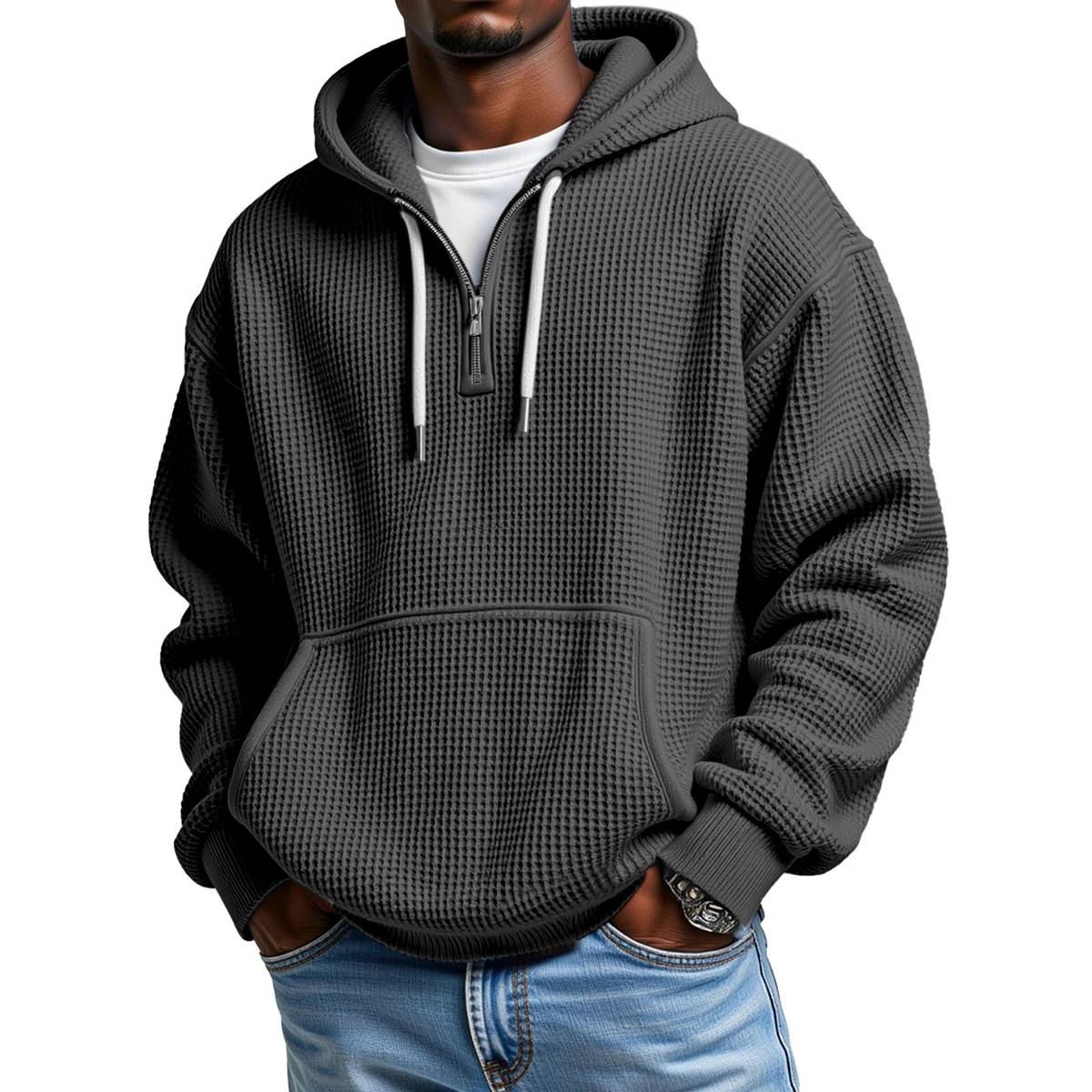 Men's Stylish Athletic Waffle Knit Hoodie
