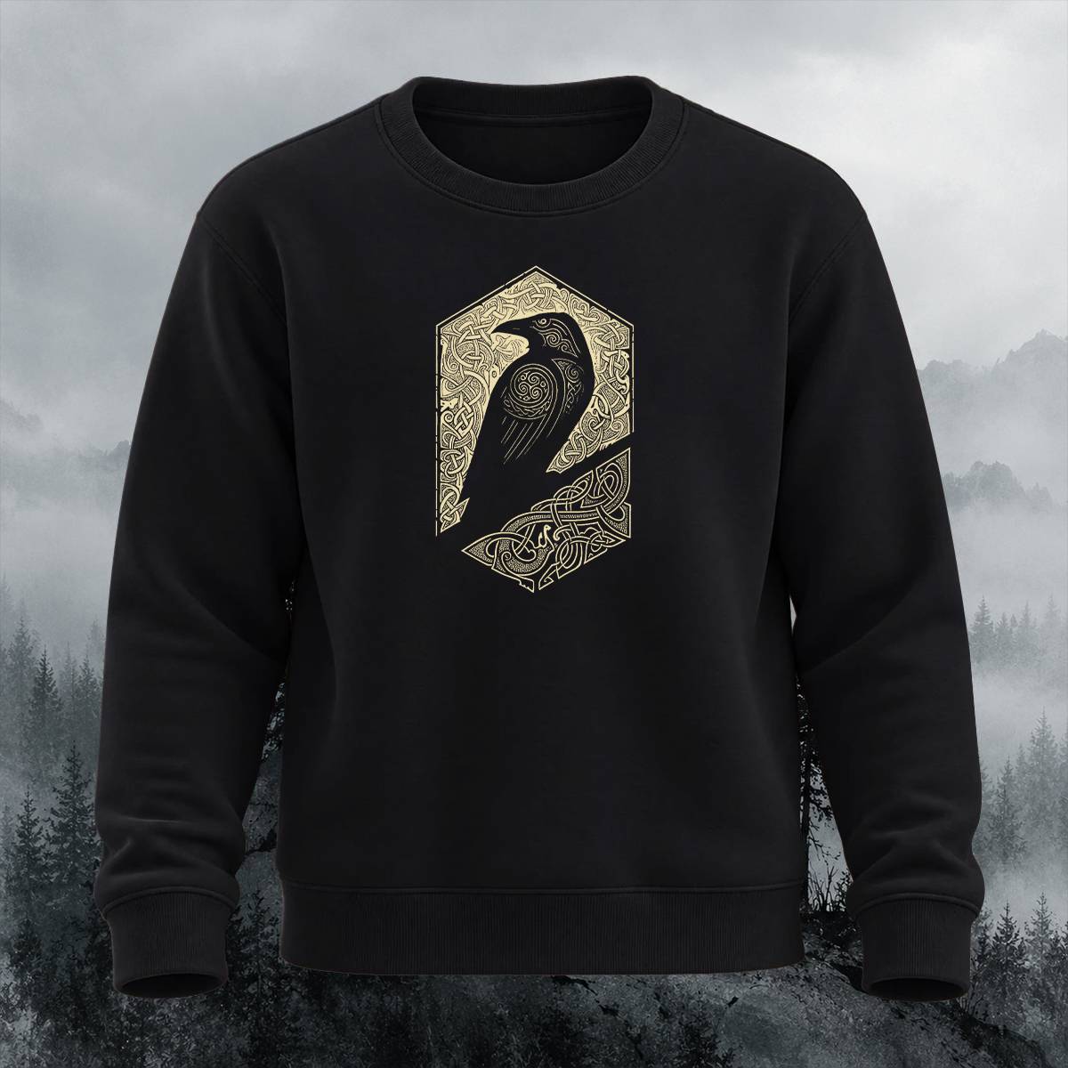 Viking Raven Celtic Knot Graphic Crewneck Sweatshirt
