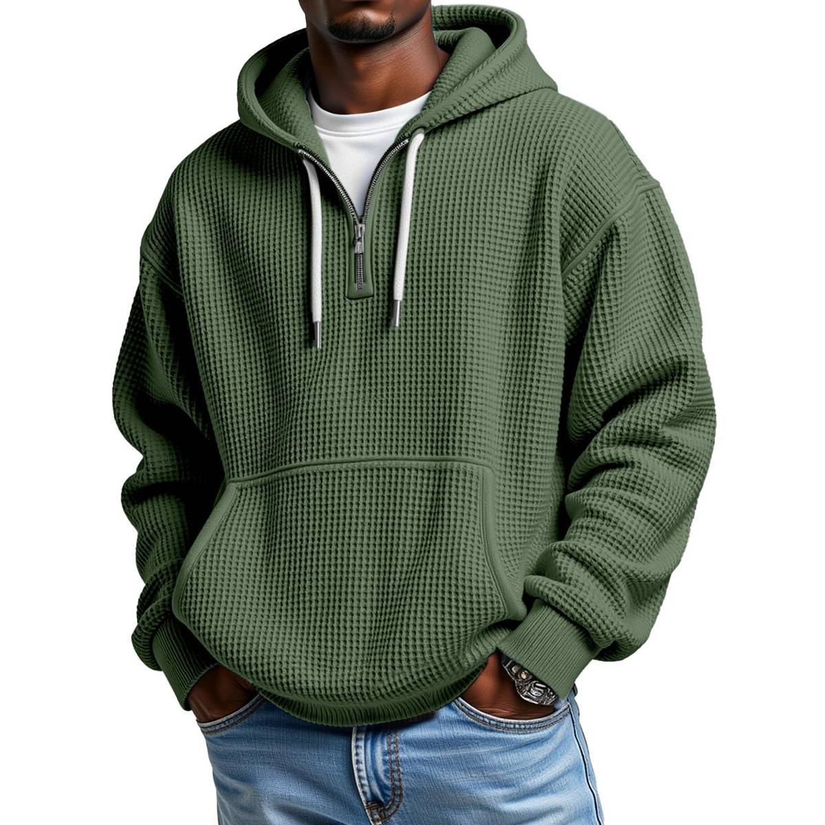 Men's Stylish Athletic Waffle Knit Hoodie