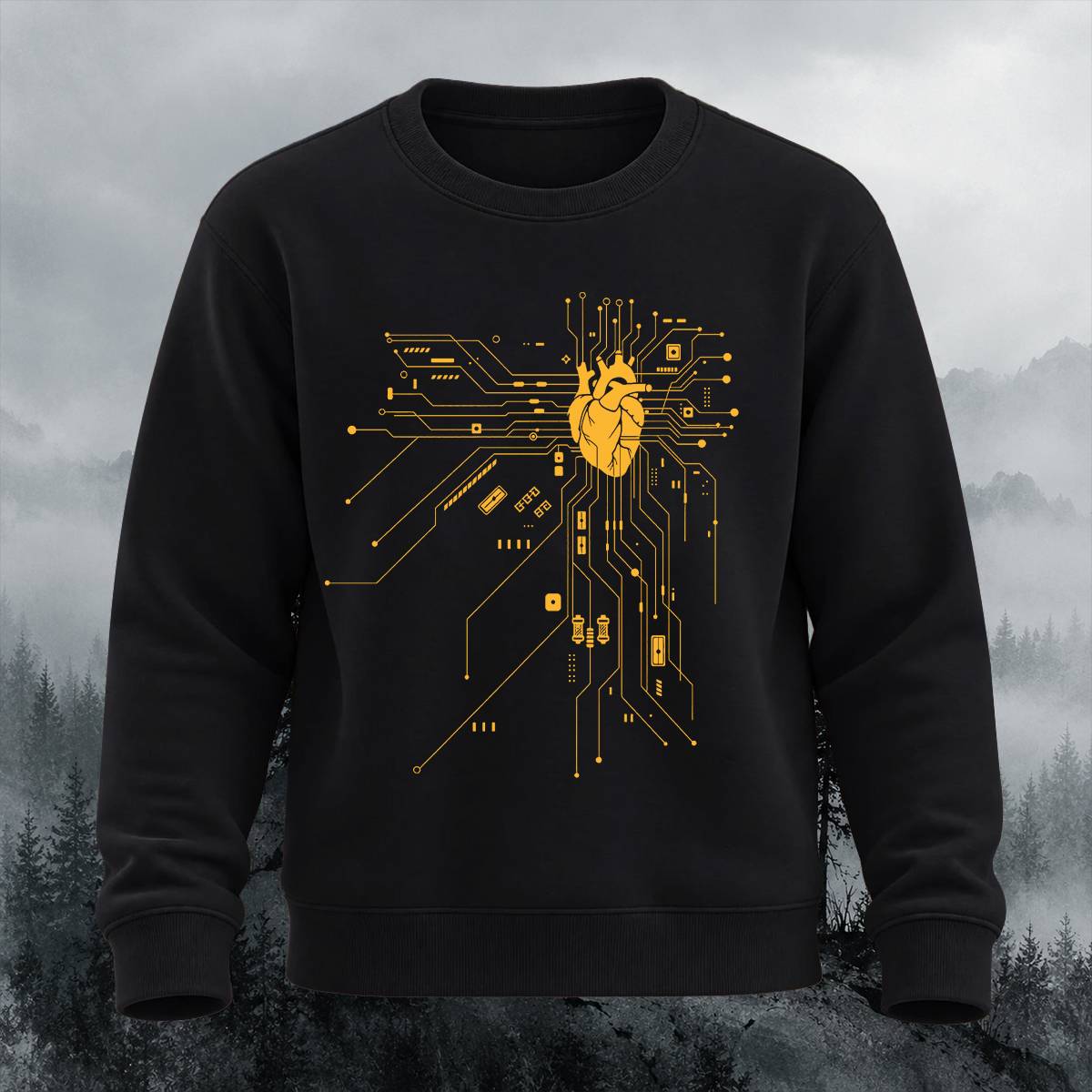 Tech Heart Circuit Pulse Casual Crewneck Sweatshirt