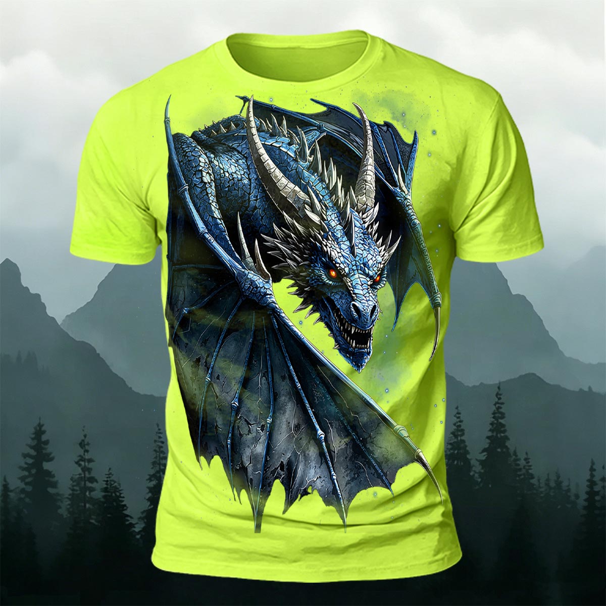 Sublimation Blue Ice Dragon Fantasy Casual T-Shirt
