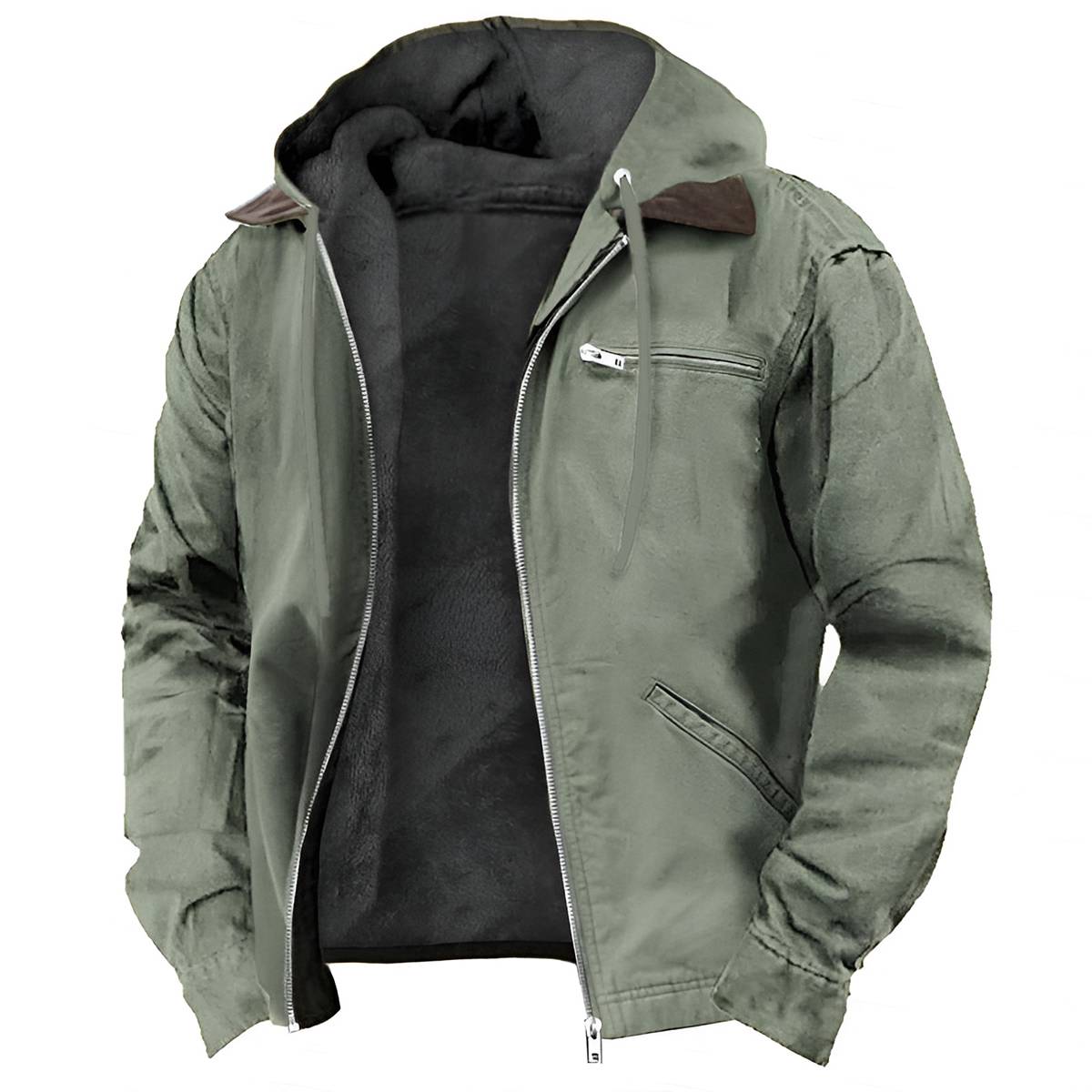 Solid Color Casual Fleece Lined Hooded Jacket Coat