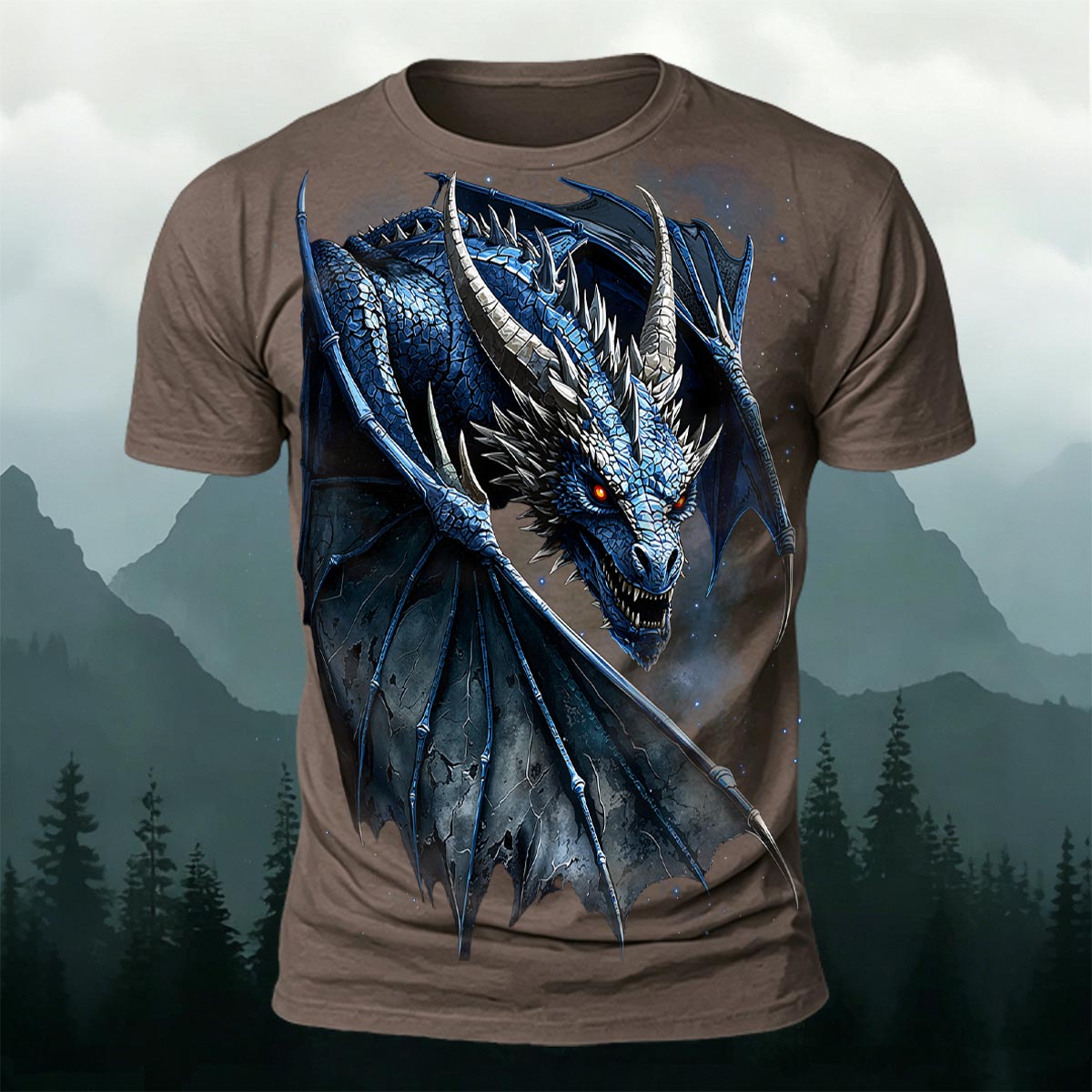 Sublimation Blue Ice Dragon Fantasy Casual T-Shirt