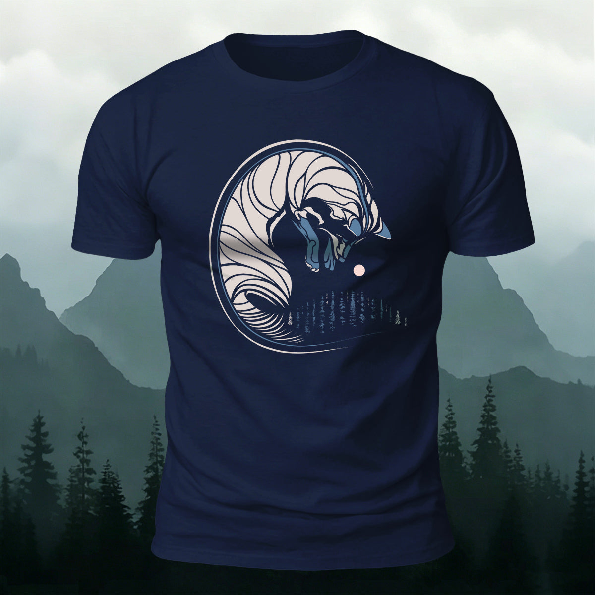 Abstract Curled Fox Art Graphic Soft-touch Feel T-Shirt