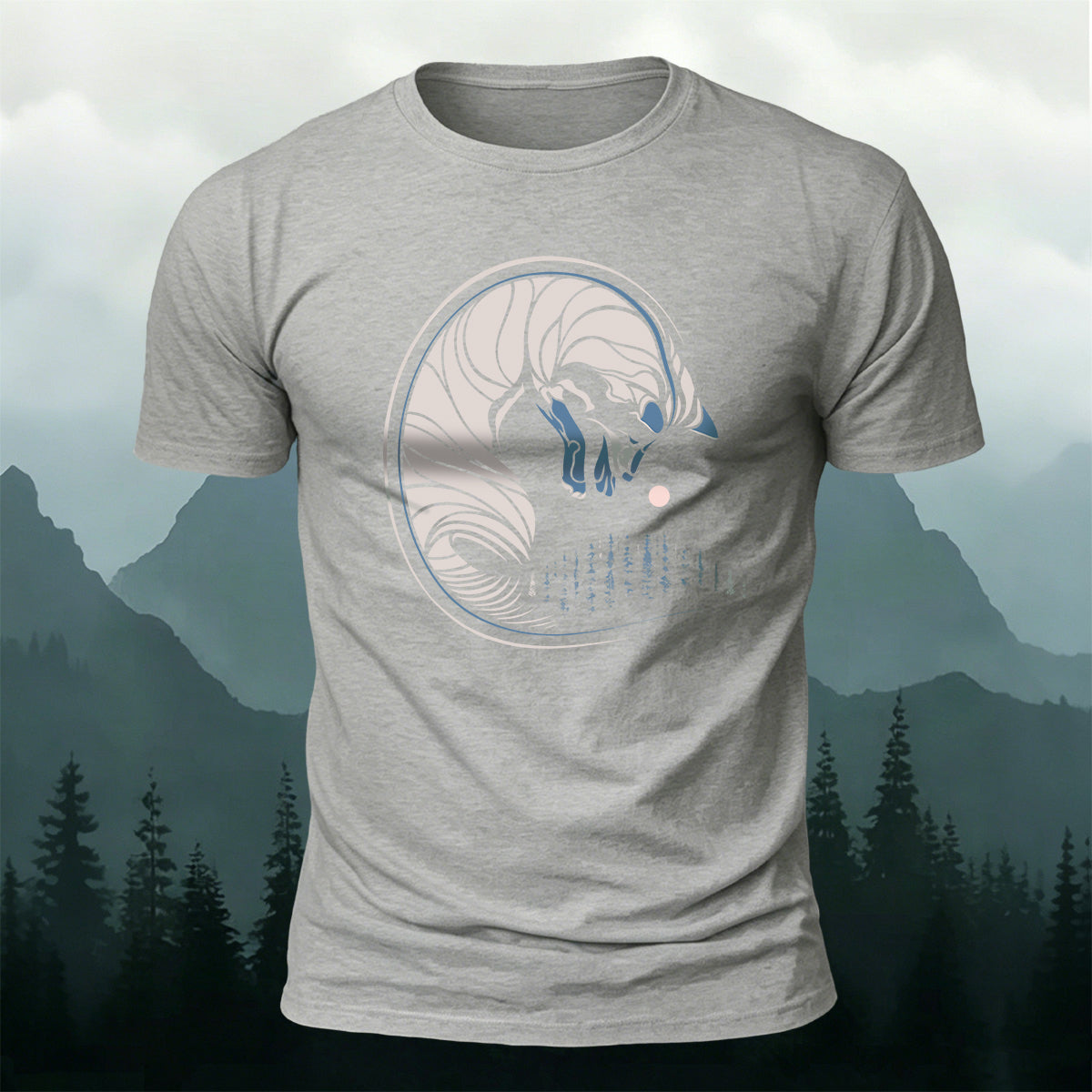 Abstract Curled Fox Art Graphic Soft-touch Feel T-Shirt