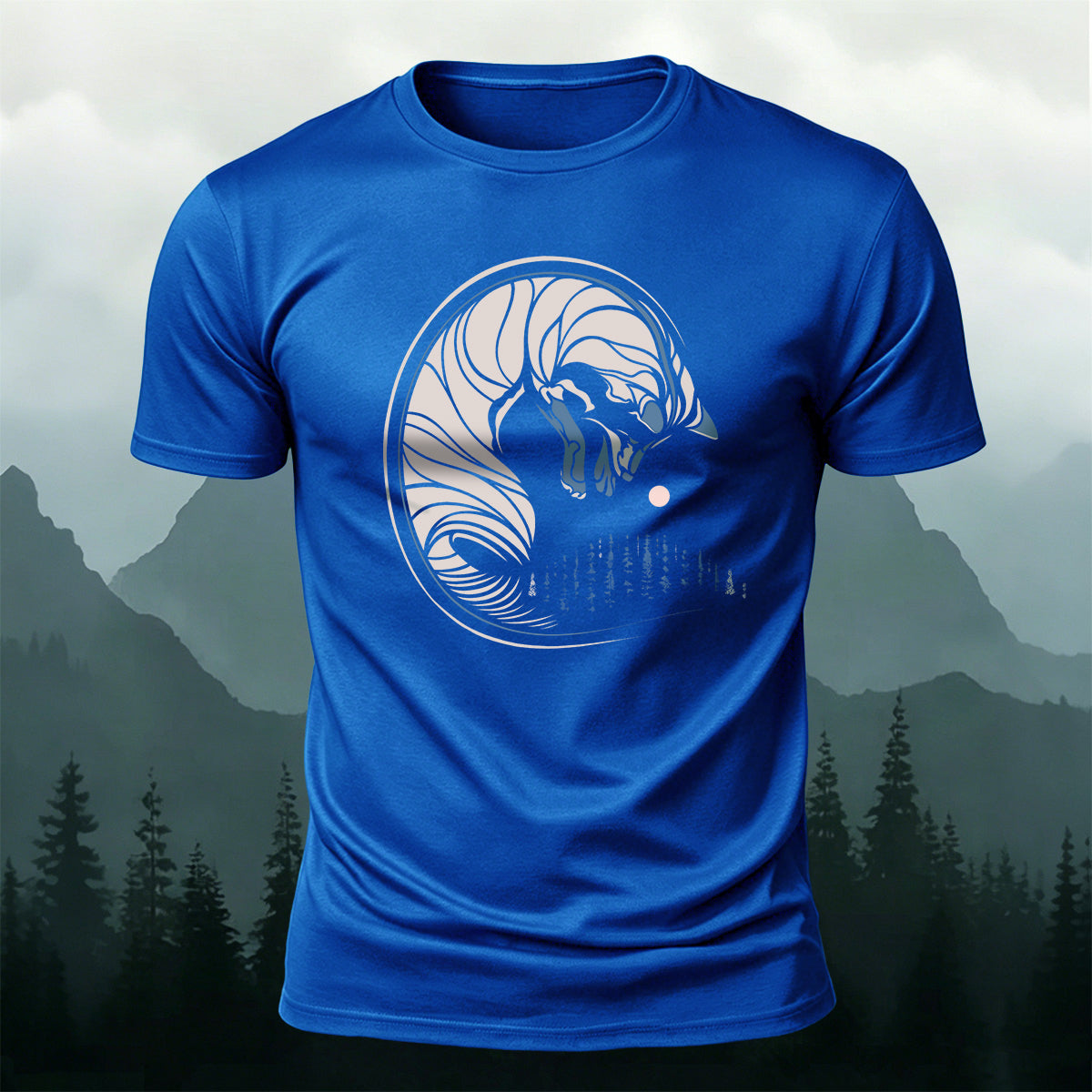 Abstract Curled Fox Art Graphic Soft-touch Feel T-Shirt