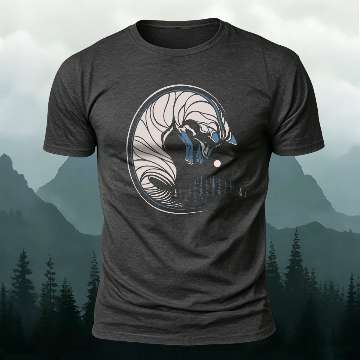 Abstract Curled Fox Art Graphic Soft-touch Feel T-Shirt