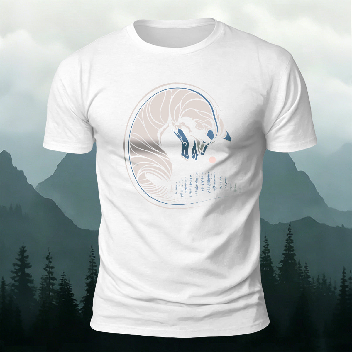 Abstract Curled Fox Art Graphic Soft-touch Feel T-Shirt