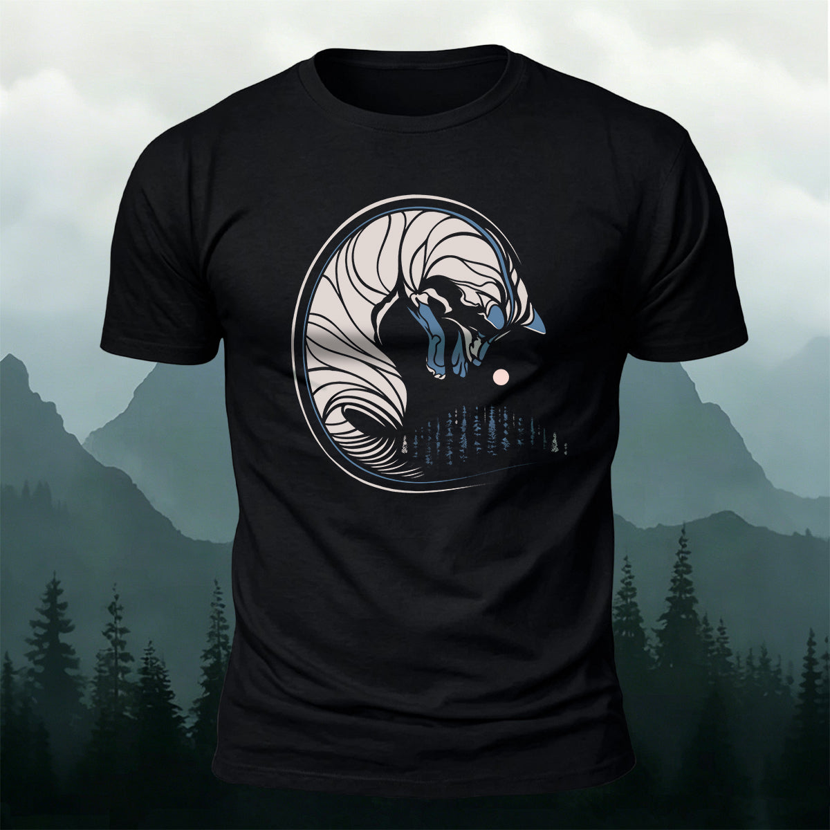 Abstract Curled Fox Art Graphic Soft-touch Feel T-Shirt