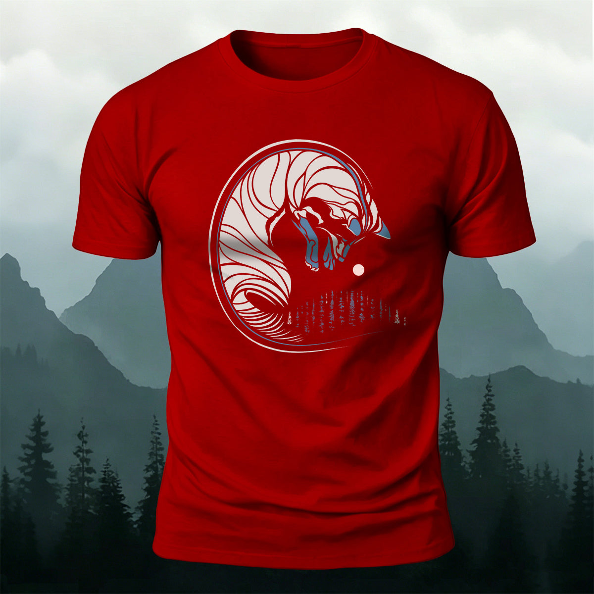 Abstract Curled Fox Art Graphic Soft-touch Feel T-Shirt