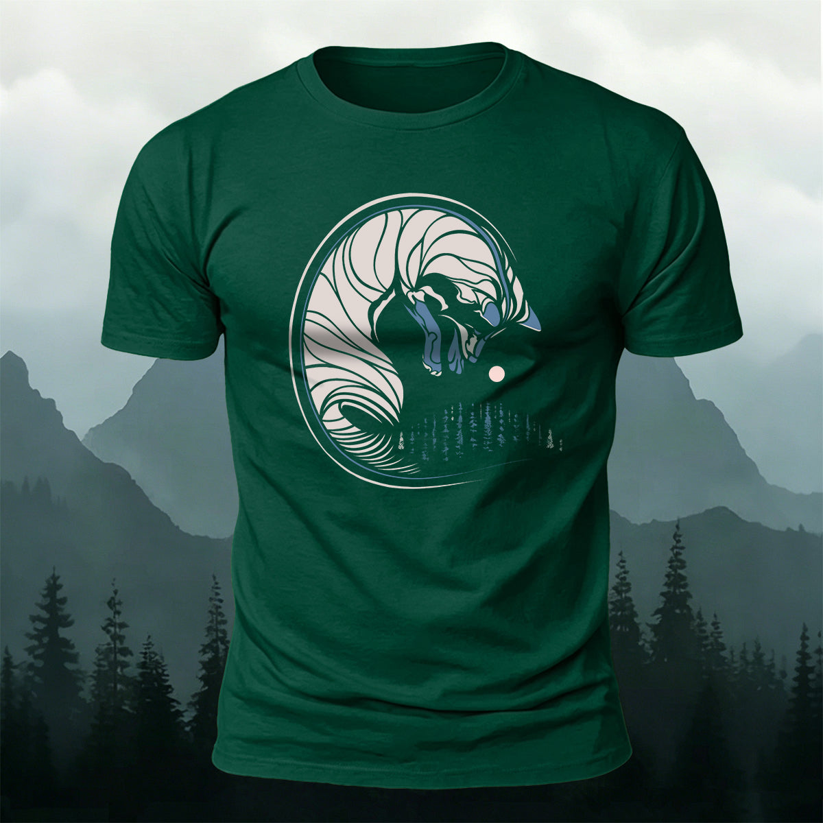 Abstract Curled Fox Art Graphic Soft-touch Feel T-Shirt