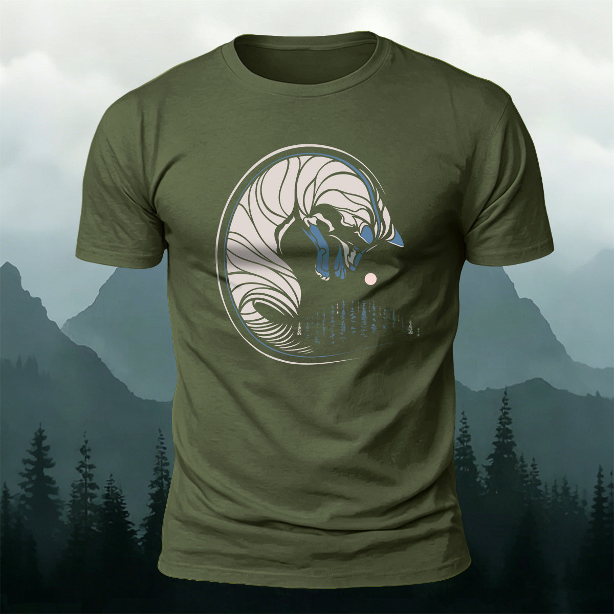 Abstract Curled Fox Art Graphic Soft-touch Feel T-Shirt