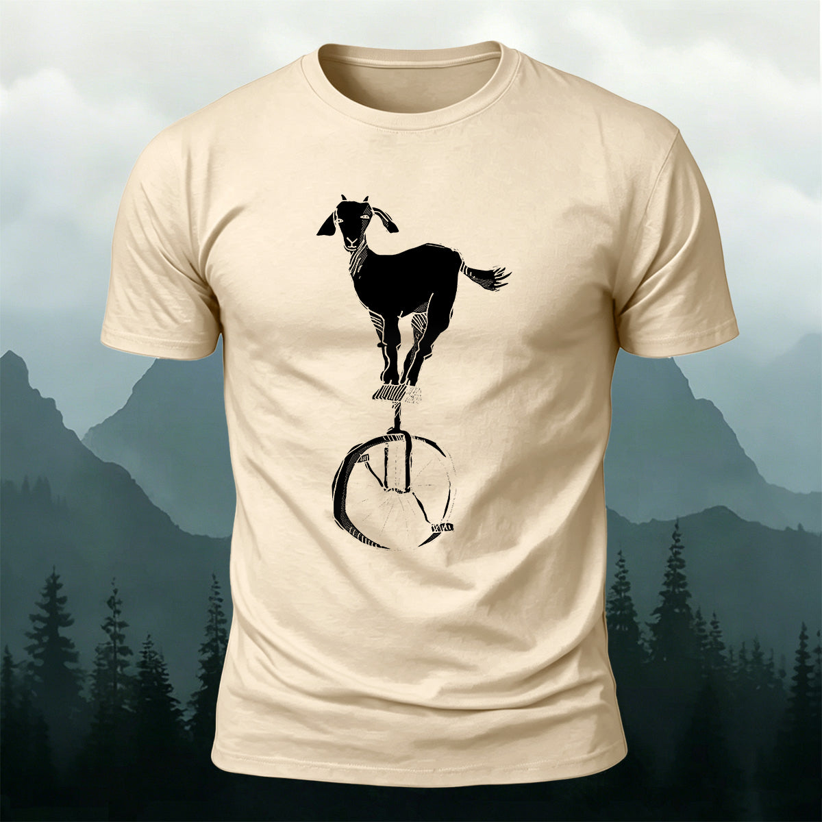 Funny Goat Unicycle Premium Cotton Graphic Tee