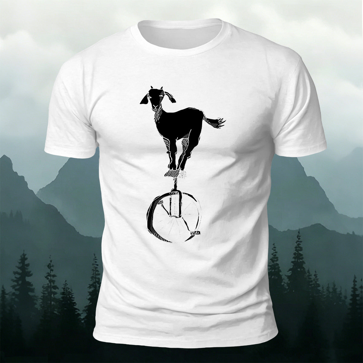 Funny Goat Unicycle Premium Cotton Graphic Tee