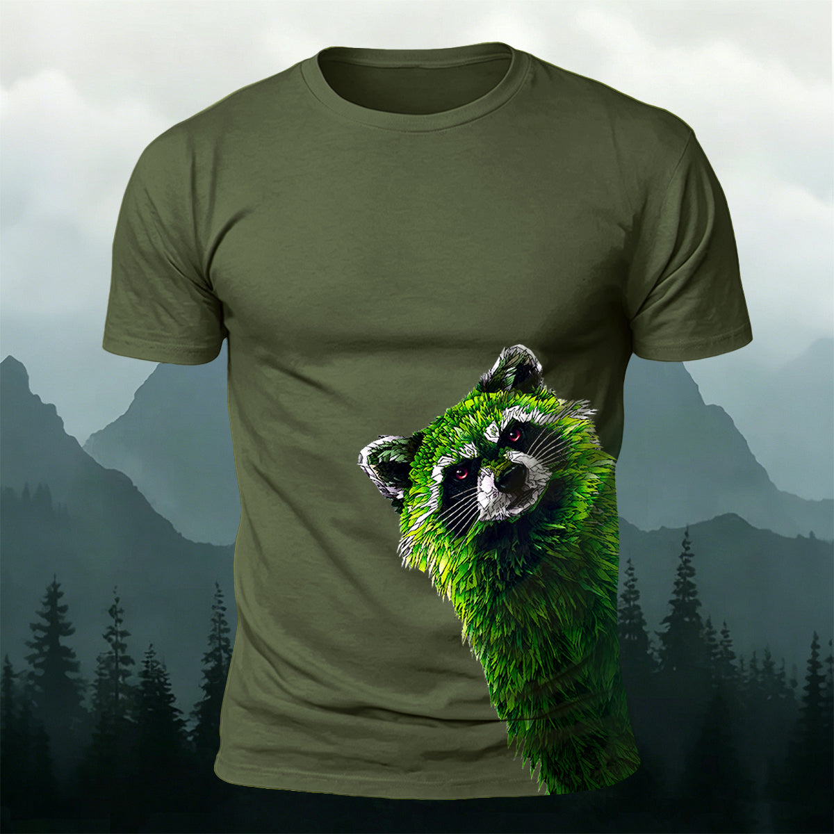 Forest Raccoon Peeking Premium Cotton Casual Tee