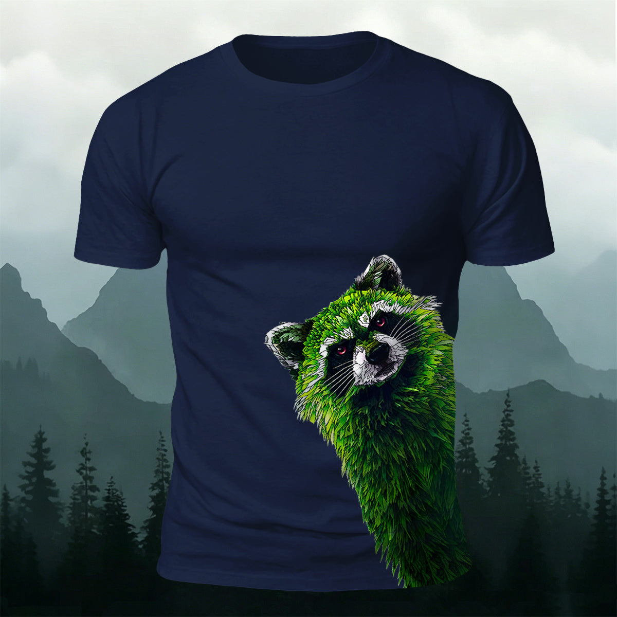 Forest Raccoon Peeking Premium Cotton Casual Tee
