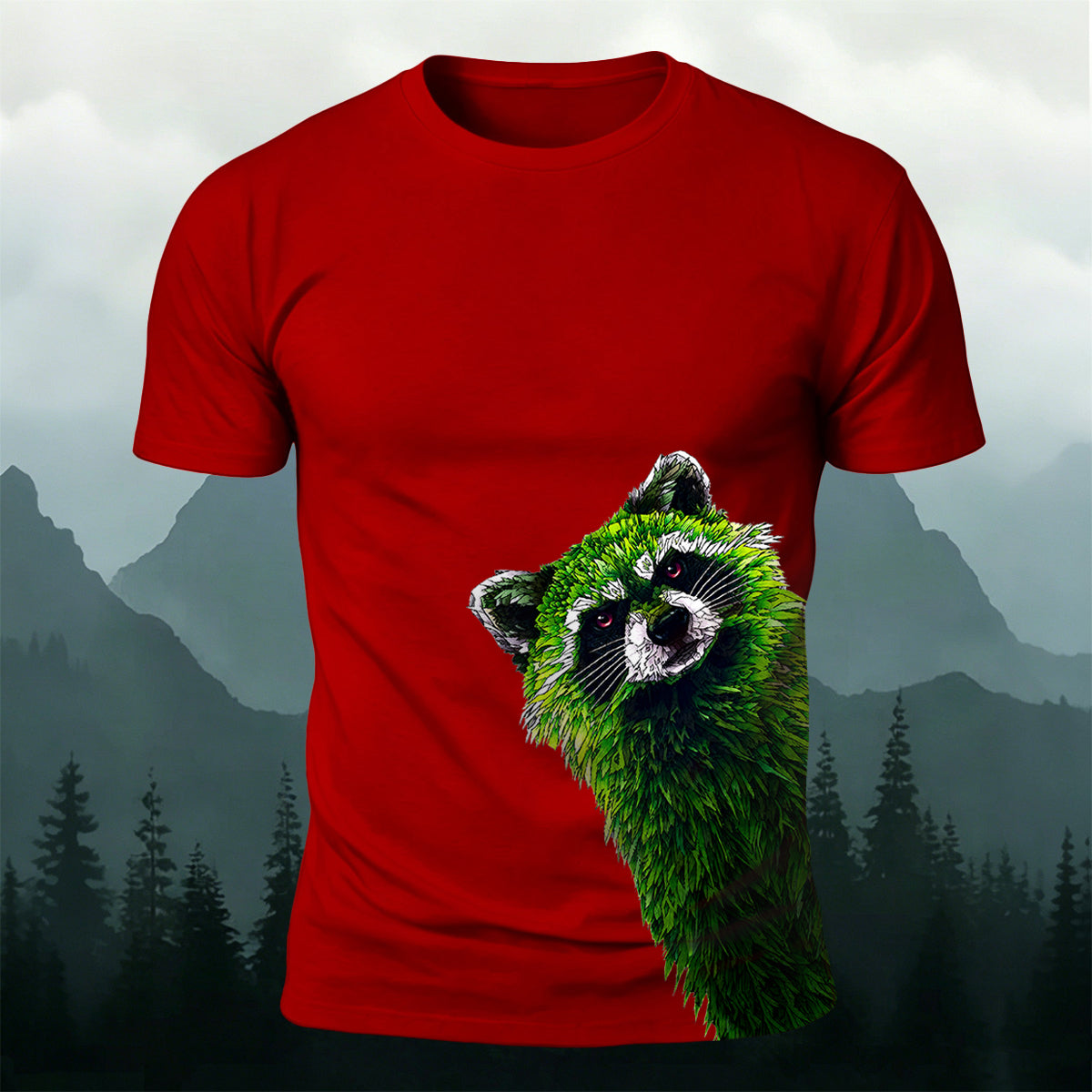 Forest Raccoon Peeking Premium Cotton Casual Tee