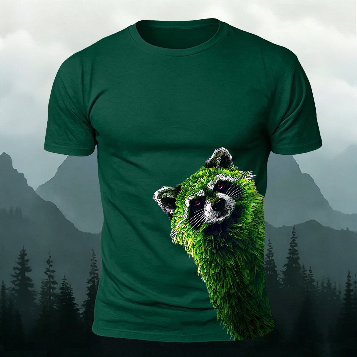Forest Raccoon Peeking Premium Cotton Casual Tee