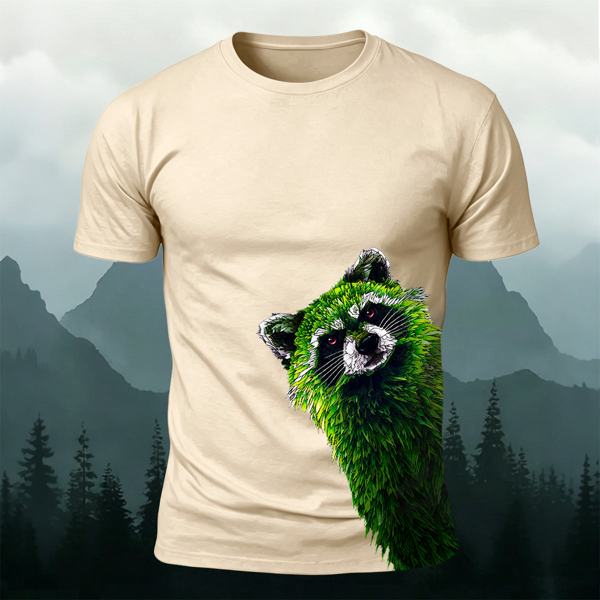 Forest Raccoon Peeking Premium Cotton Casual Tee