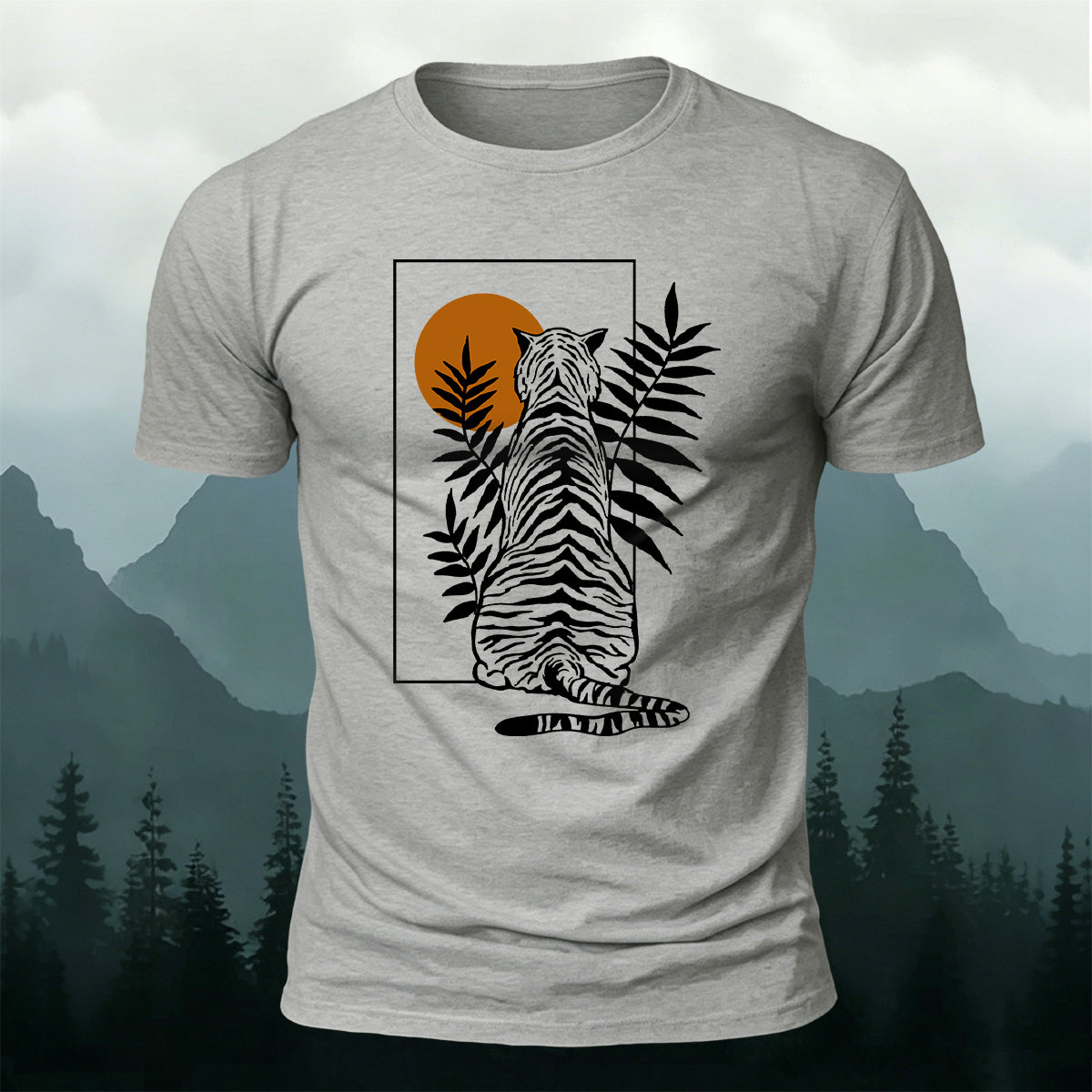 Vintage Line Art Tiger Premium Cotton T-Shirt