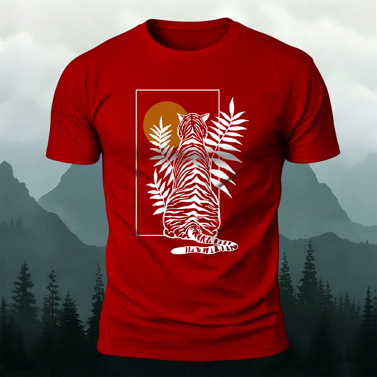 Vintage Line Art Tiger Premium Cotton T-Shirt