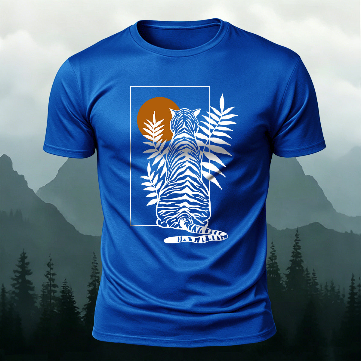 Vintage Line Art Tiger Premium Cotton T-Shirt