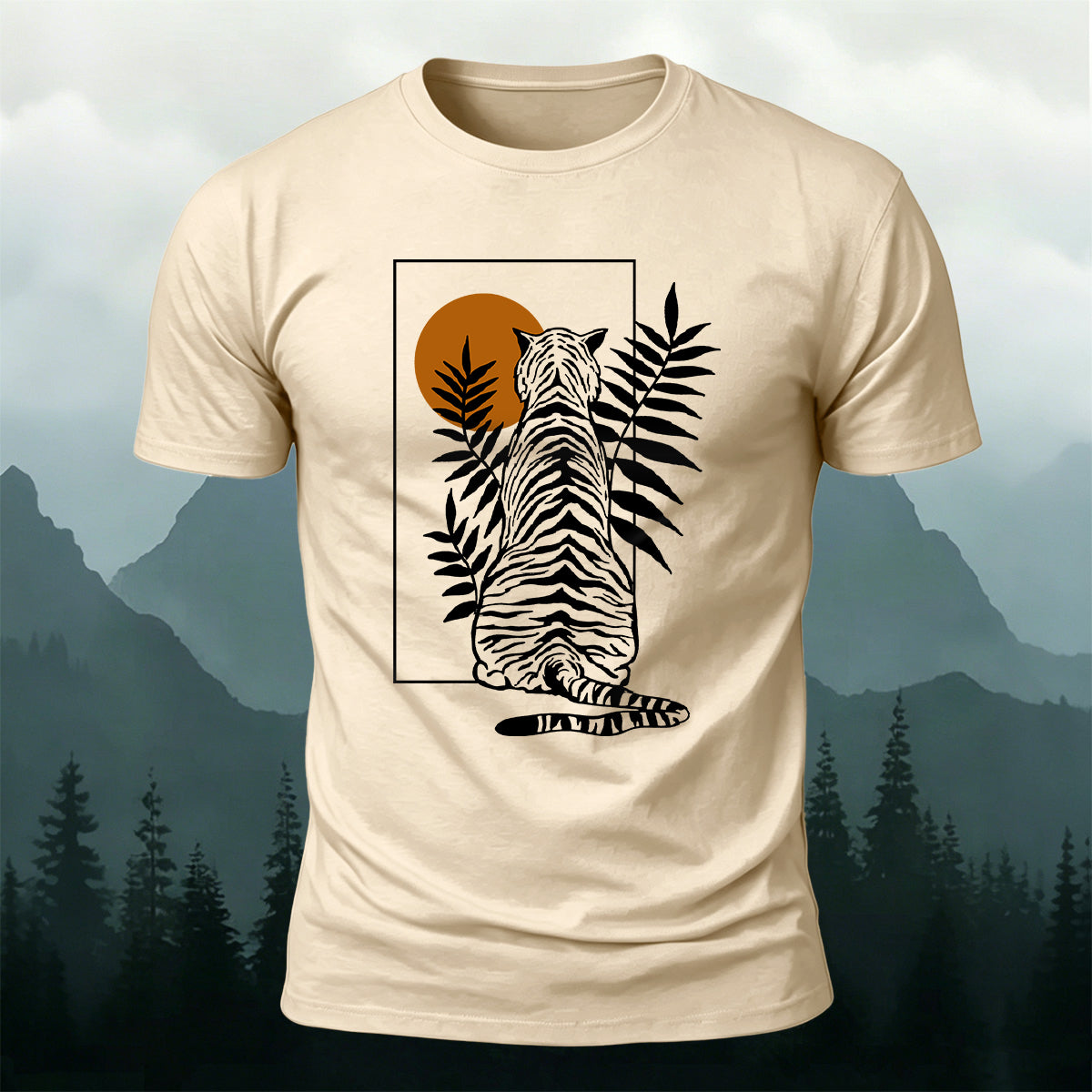 Vintage Line Art Tiger Premium Cotton T-Shirt