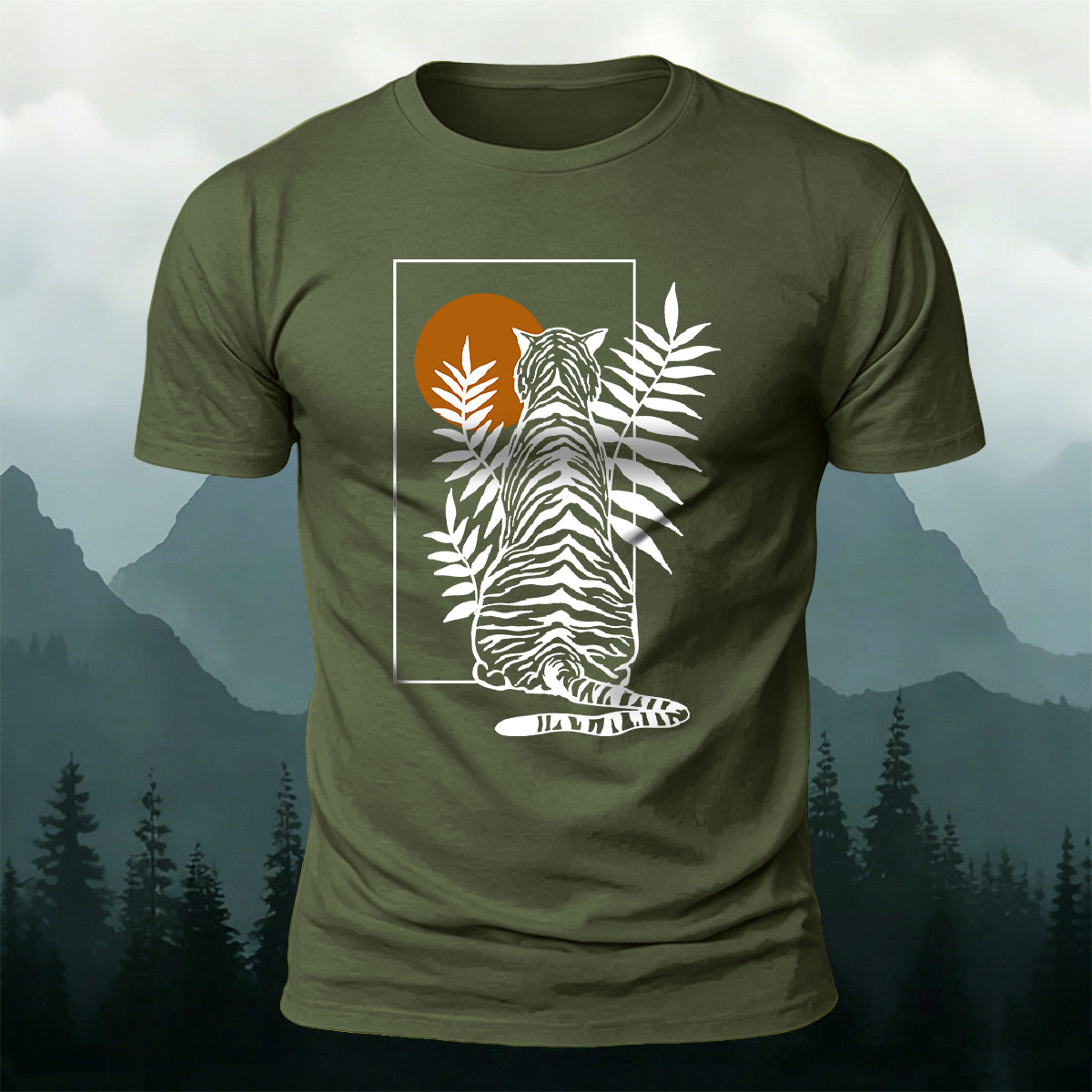 Vintage Line Art Tiger Premium Cotton T-Shirt