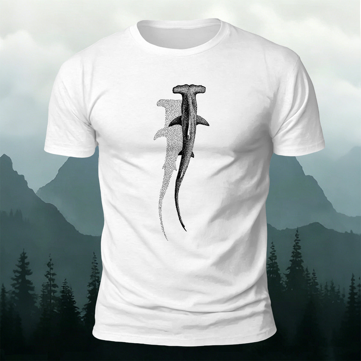 Ocean Shark Stippling Line Premium Cotton Tee