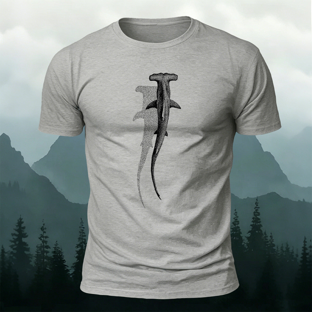 Ocean Shark Stippling Line Premium Cotton Tee